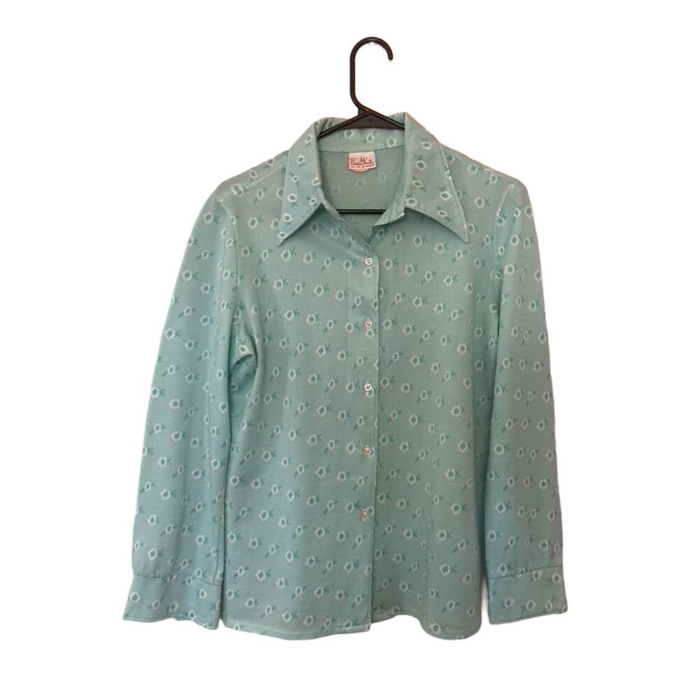 Vintage 1970s Bodin Knits Green Long Sleeve Button Up Blouse - Size S